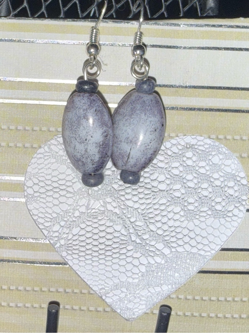 Handcrafted Gray Stone Bead Dangle Earrings
